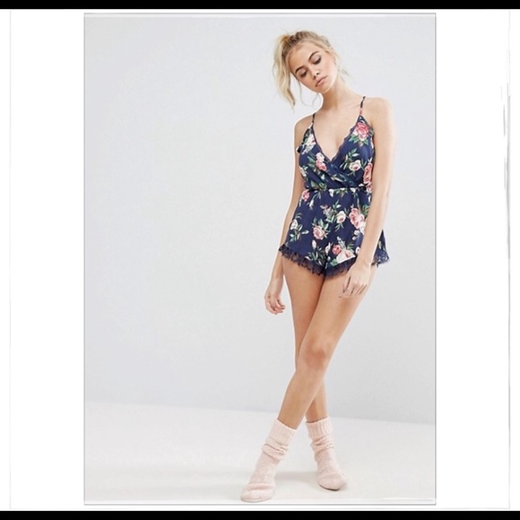 Wildfox Navy Floral & Lace Sleep Romper - Picture 4 of 7